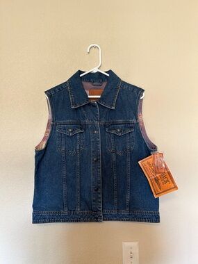 NWT Outback Trading Co Denim Vest Wild Horses Western Graphic Boho Ranch Rodeo